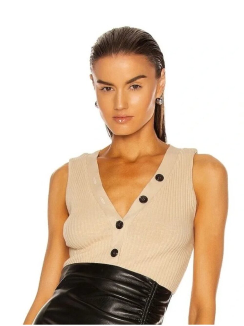 Enza Costa Military Rib Sleeveless Henley Tank sz XS